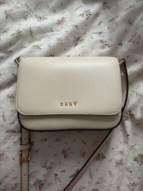 DKNY Cream Leather Crossbody with Gold Logo